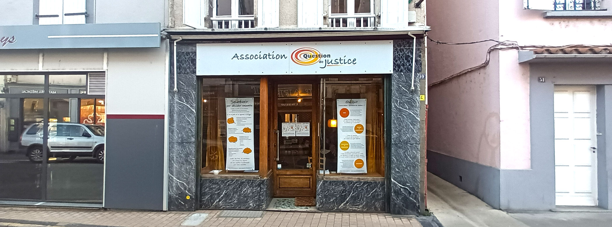 Local de l'association Question de justice en centre ville de Saint-Girons